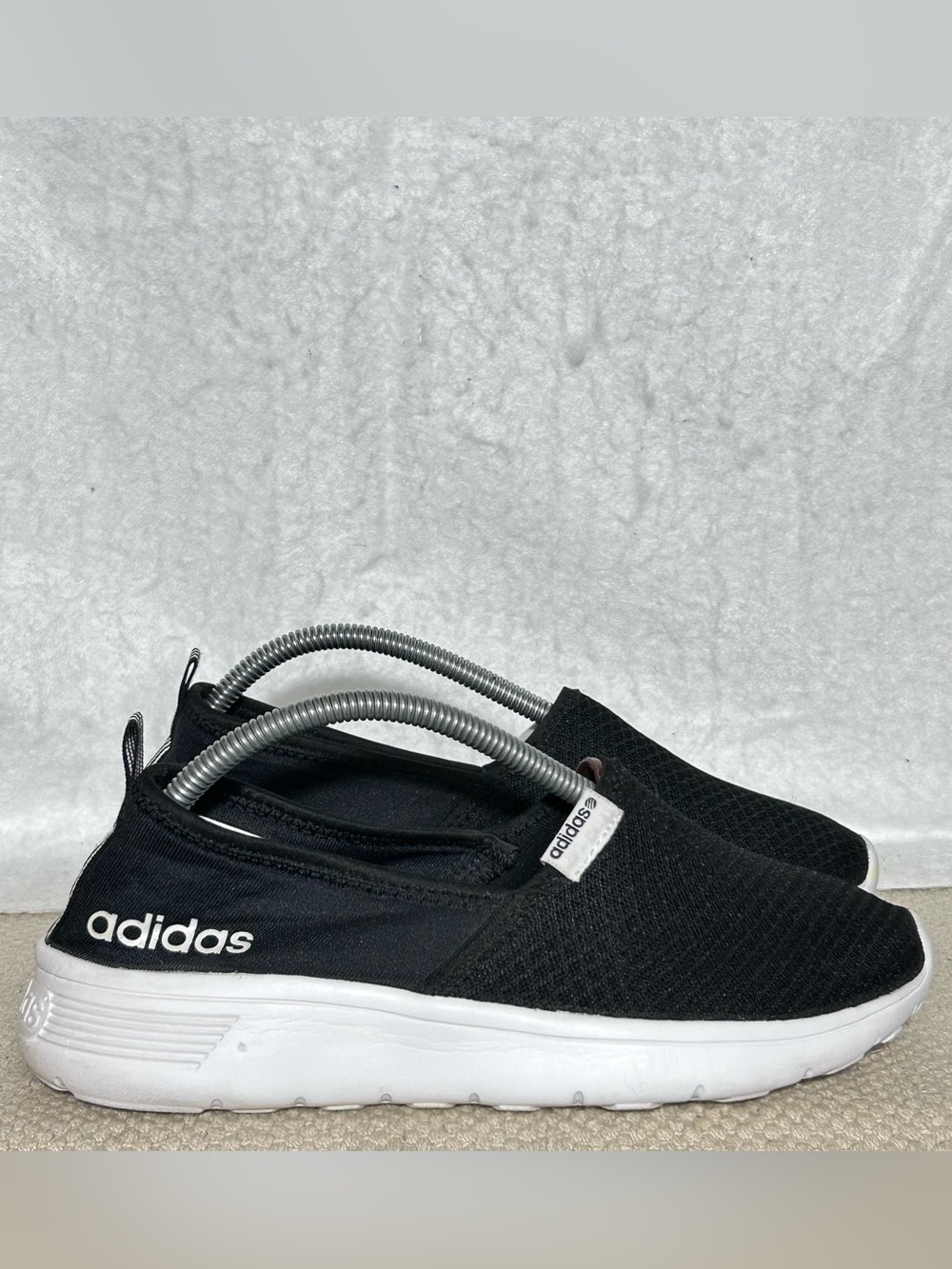 Adidas Womens Blk Lite Racer Slip On Mesh Lightweight Walking Sneaker Shoes SZ 7